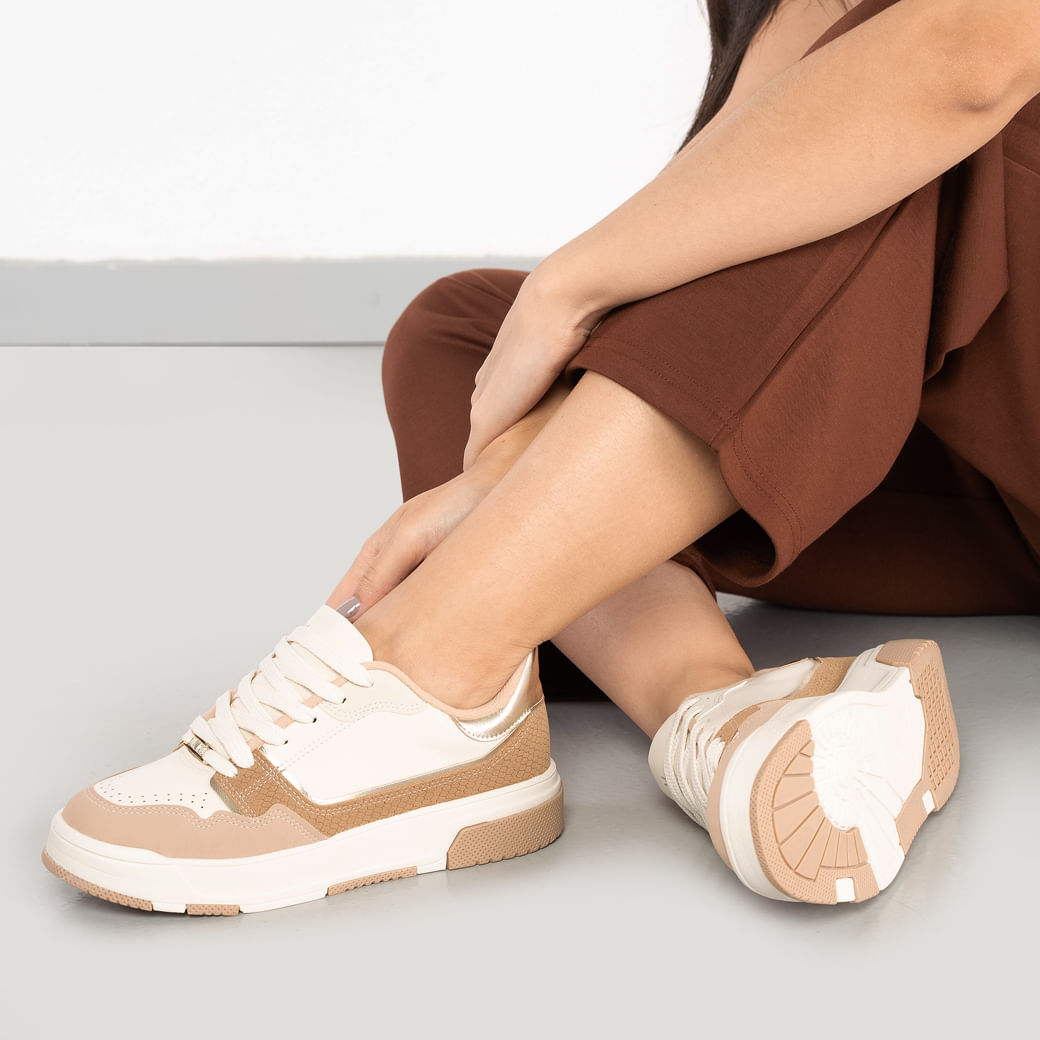 Vizzano Tenis Casual 1455-102-29865-102975 Branco Off_Bege_Tan_Dourado Pelica_Nobuck Lisboa_Cam Snk_Met Pr7